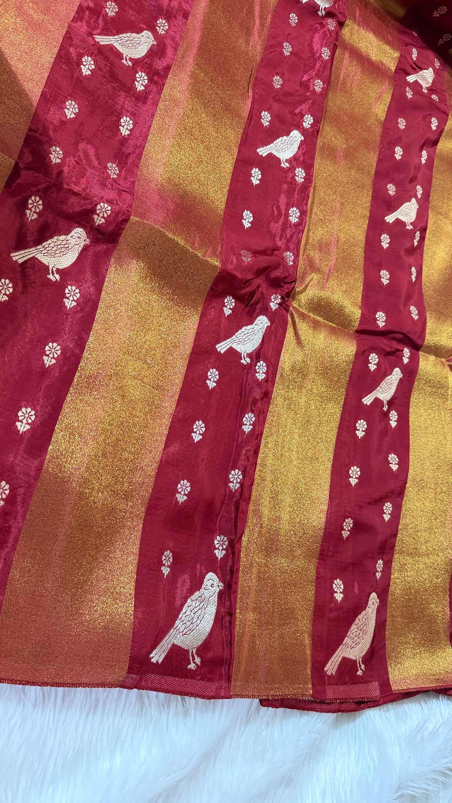 Maroon crepe Banarasi saree