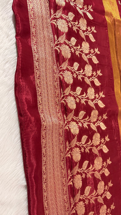 Maroon crepe Banarasi saree