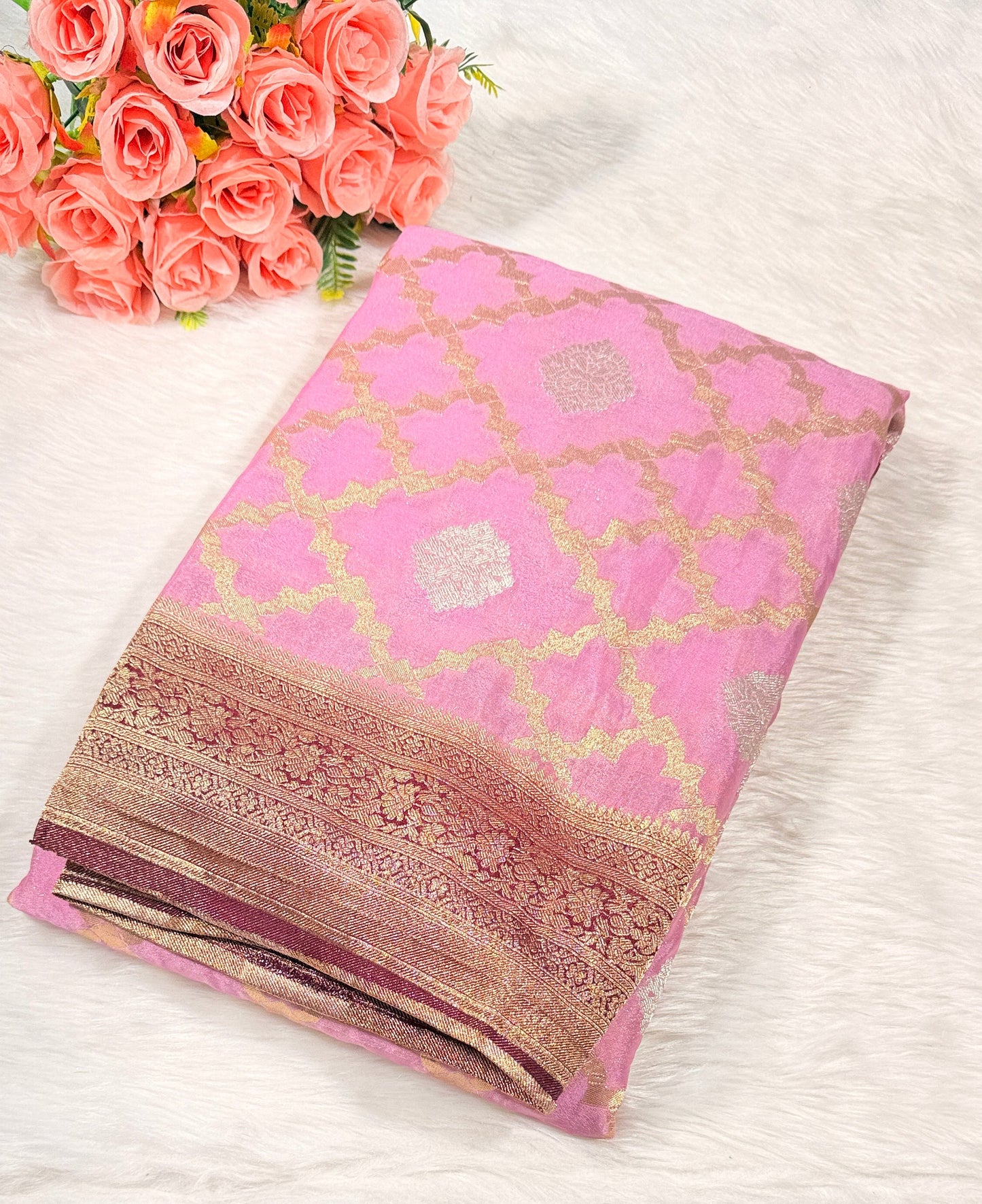 Onion Pink Georgette Banarasi Saree