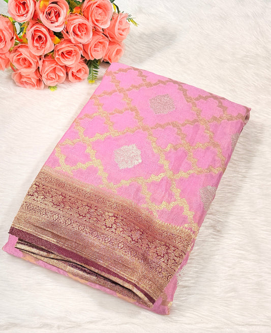 Onion Pink Georgette Banarasi Saree