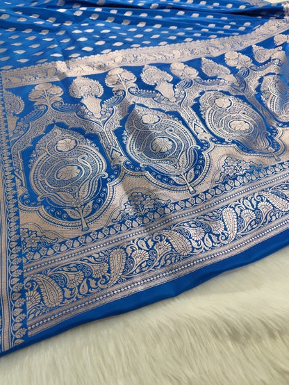 Cobalt Blue Mashru Banarasi Saree