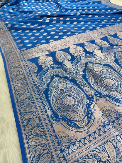 Cobalt Blue Mashru Banarasi Saree