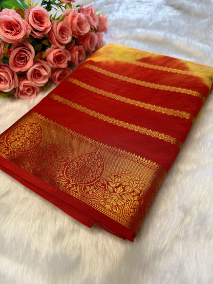 Yellow Red Banarasi Semisilk Saree