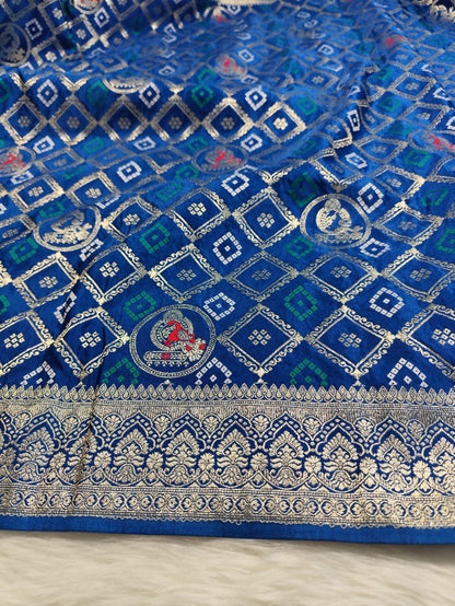 Blue Satin Banarasi Saree