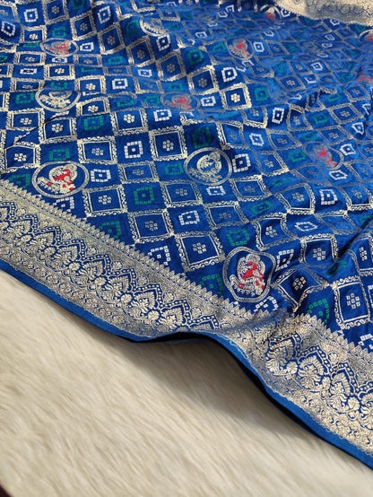 Blue Satin Banarasi Saree