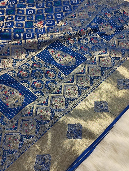 Blue Satin Banarasi Saree