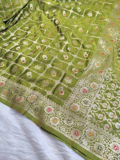 Green Satin Banarasi Saree