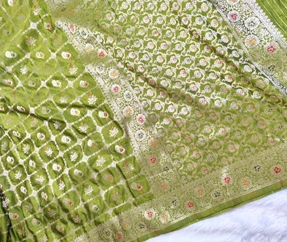 Green Satin Banarasi Saree