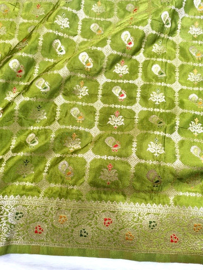 Green Satin Banarasi Saree