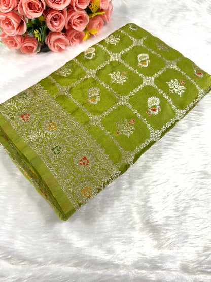 Green Satin Banarasi Saree