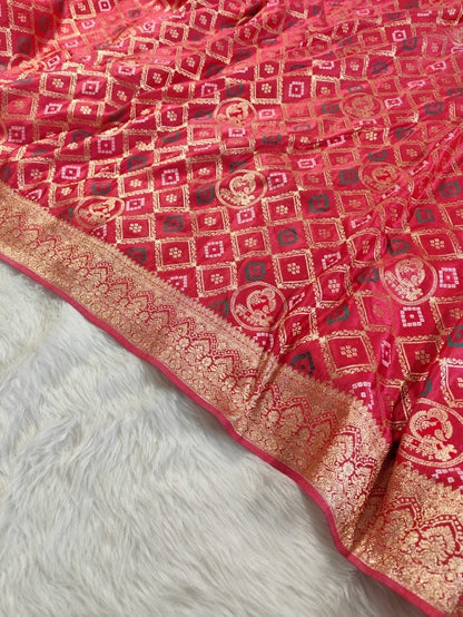 Pink Satin Banarasi Saree