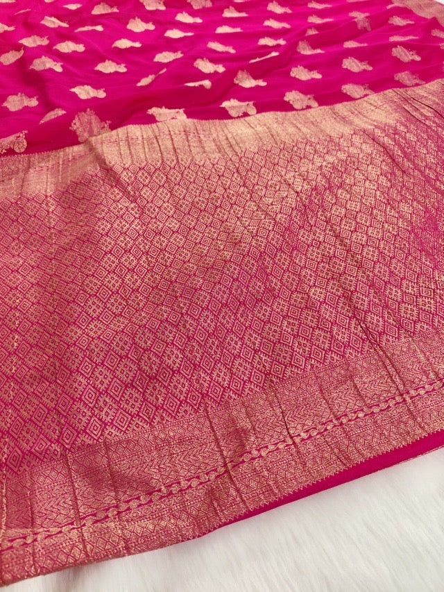 Pink Banarasi Chiffon Georgette Saree