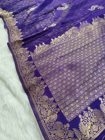 Purple Tanchui Banarasi  Semisilk Saree