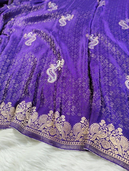 Purple Tanchui Banarasi  Semisilk Saree