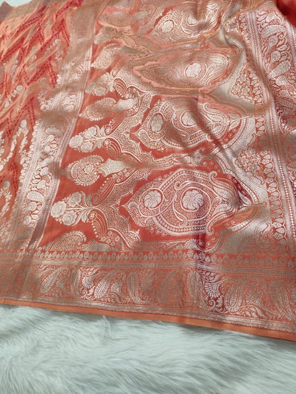 Peach Pink Mashru Banarasi Saree