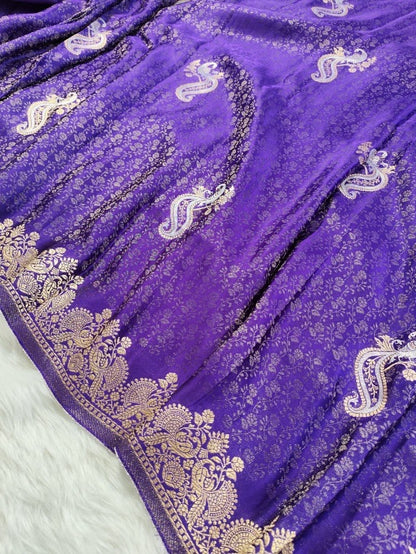Purple Tanchui Banarasi  Semisilk Saree