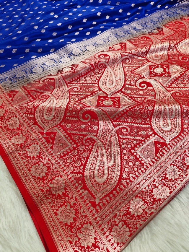 Royal Blue Banarasi Mashru Silk Saree