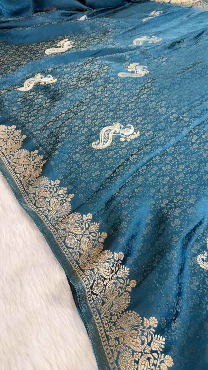 Teal Semisilk Banarasi Saree