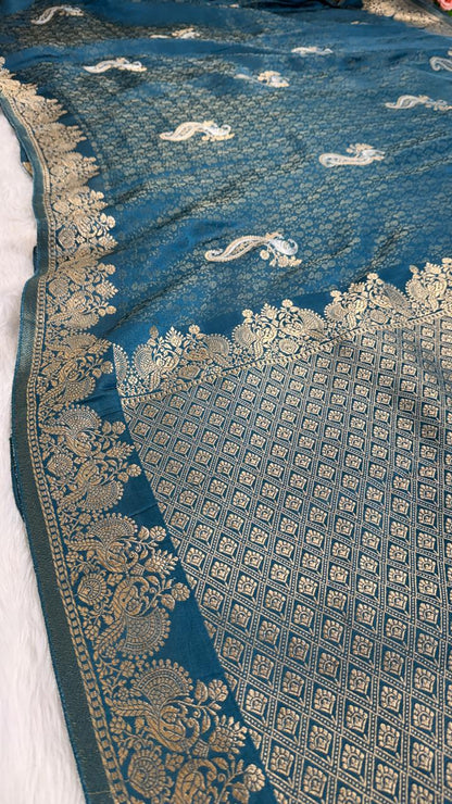 Teal Semisilk Banarasi Saree