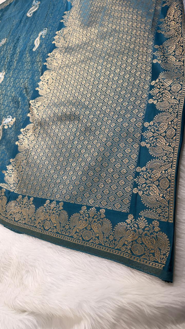 Teal Semisilk Banarasi Saree