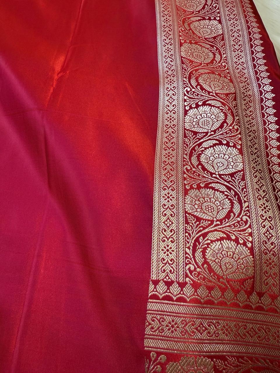 Maroon Floral Banarasi Mashru Silk Saree