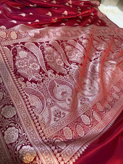 Maroon Mashru Banarasi Saree