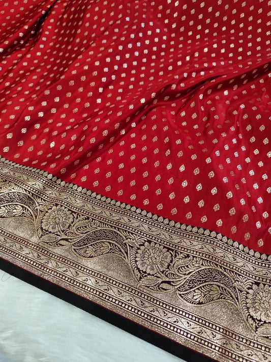 Red Black Border Banarasi Katan Silk