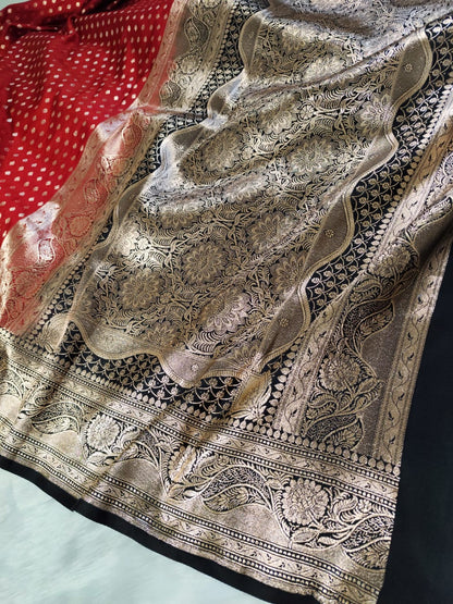 Red Black Katan Banarasi Saree