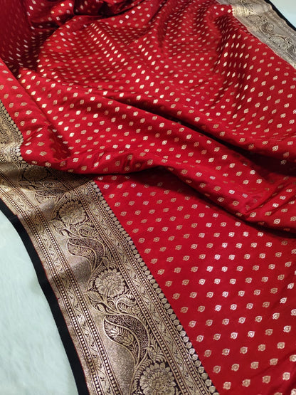 Red Black Katan Banarasi Saree
