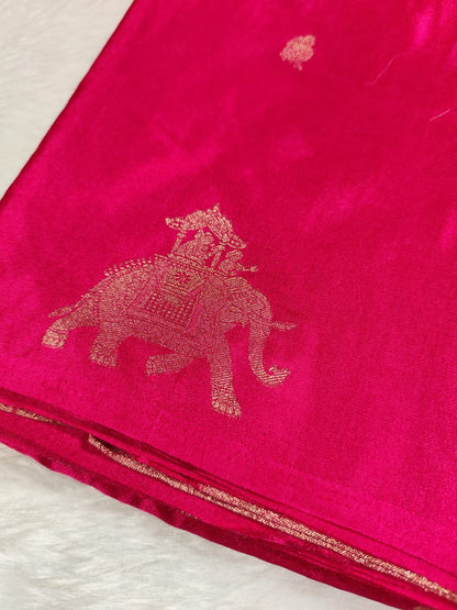 Rani Pink Satin Banarasi Saree