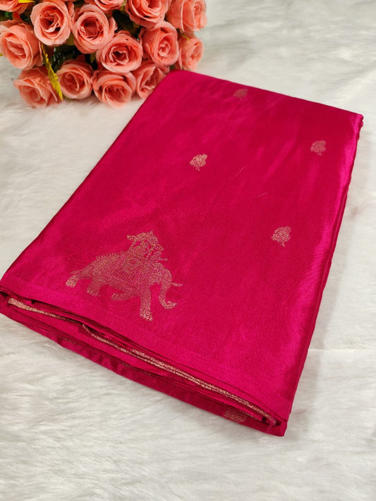 Rani Pink Buti Banarasi Satin Saree