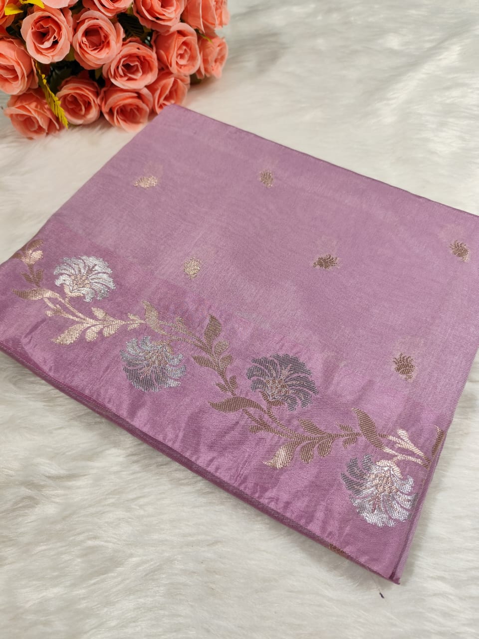 Onion Pink Buti Banarasi Raw Mango Silk