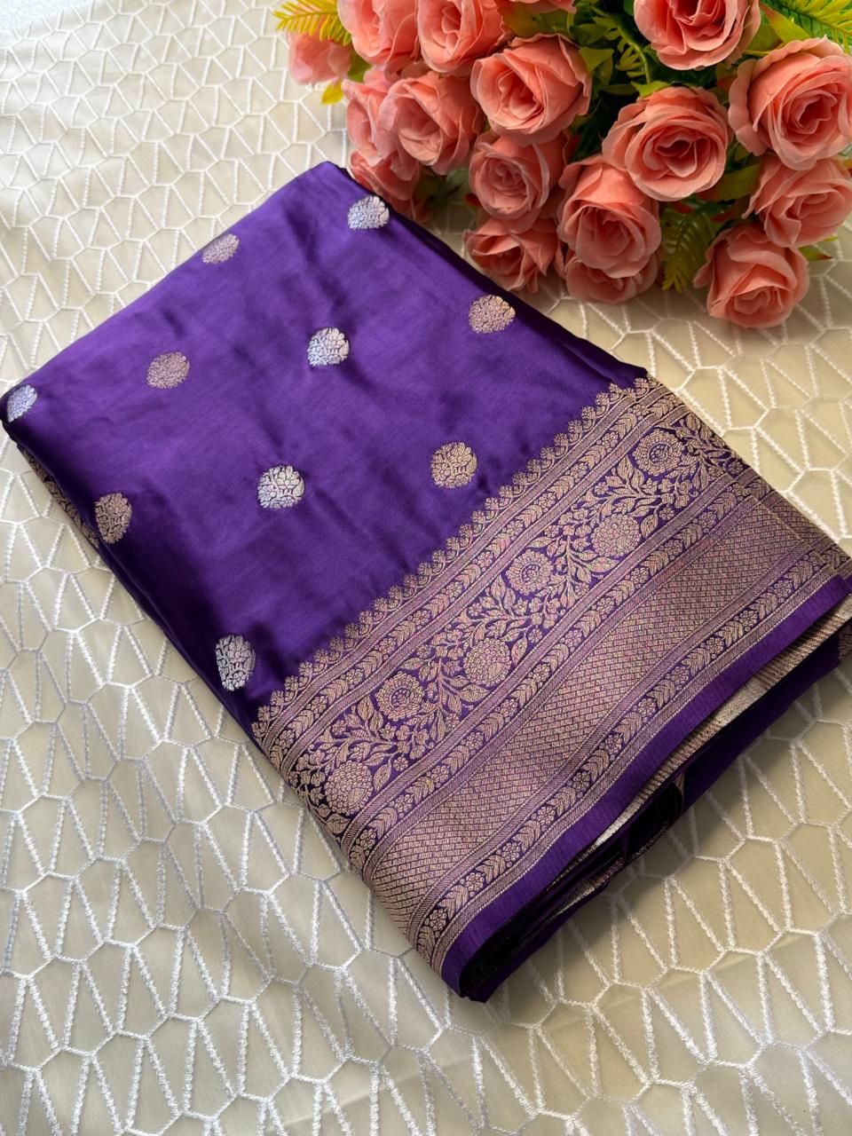 Purple Buti Banarasi Satin saree