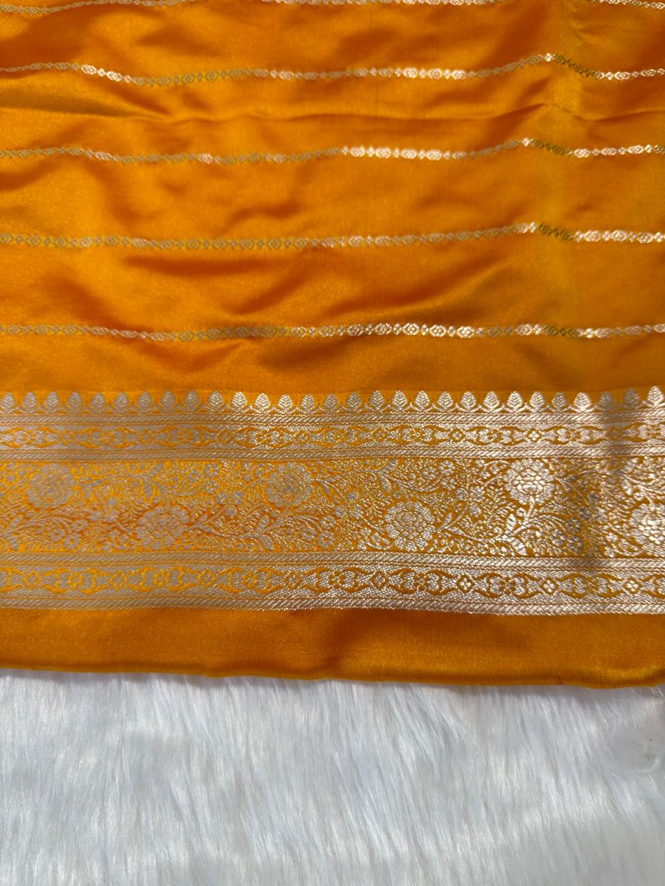Mustard Yellow Jaal Banarasi Mashru Silk Saree