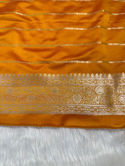 Mustard Yellow Mashru Banarasi Saree
