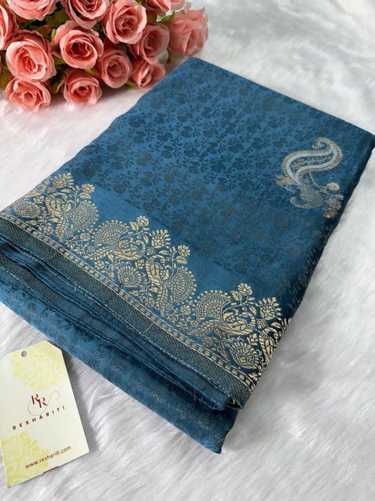 Teal Tanchui Banarasi Silk Saree