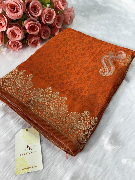 Rust Orange Tanchui Banarasi Saree