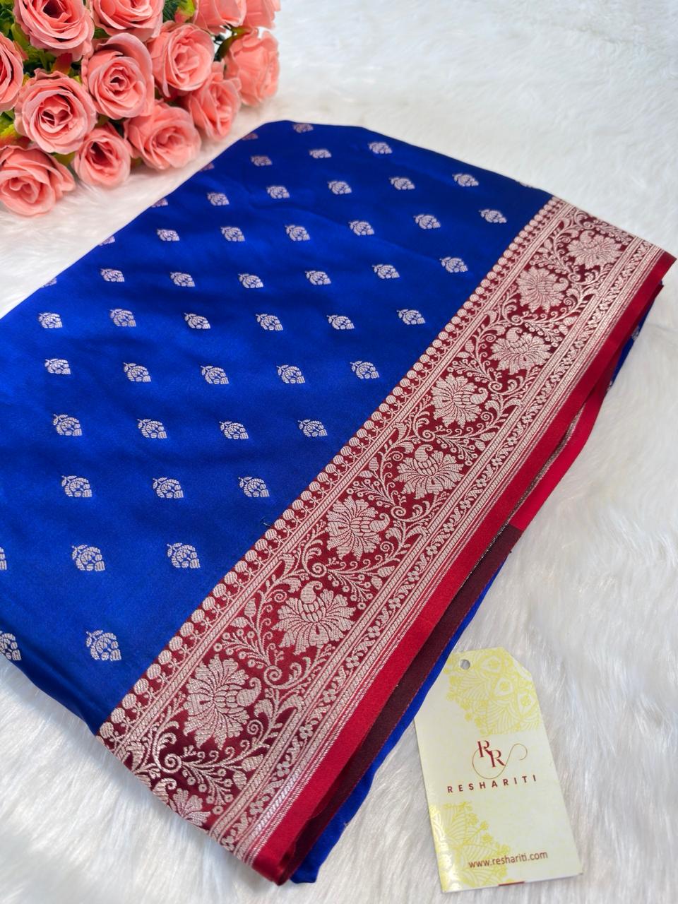 Royal Blue Buti Banarasi Mashru Silk
