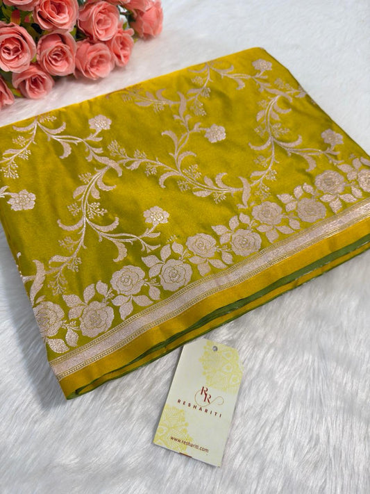 Mehendi Green Floral Banarasi Mashru Silk