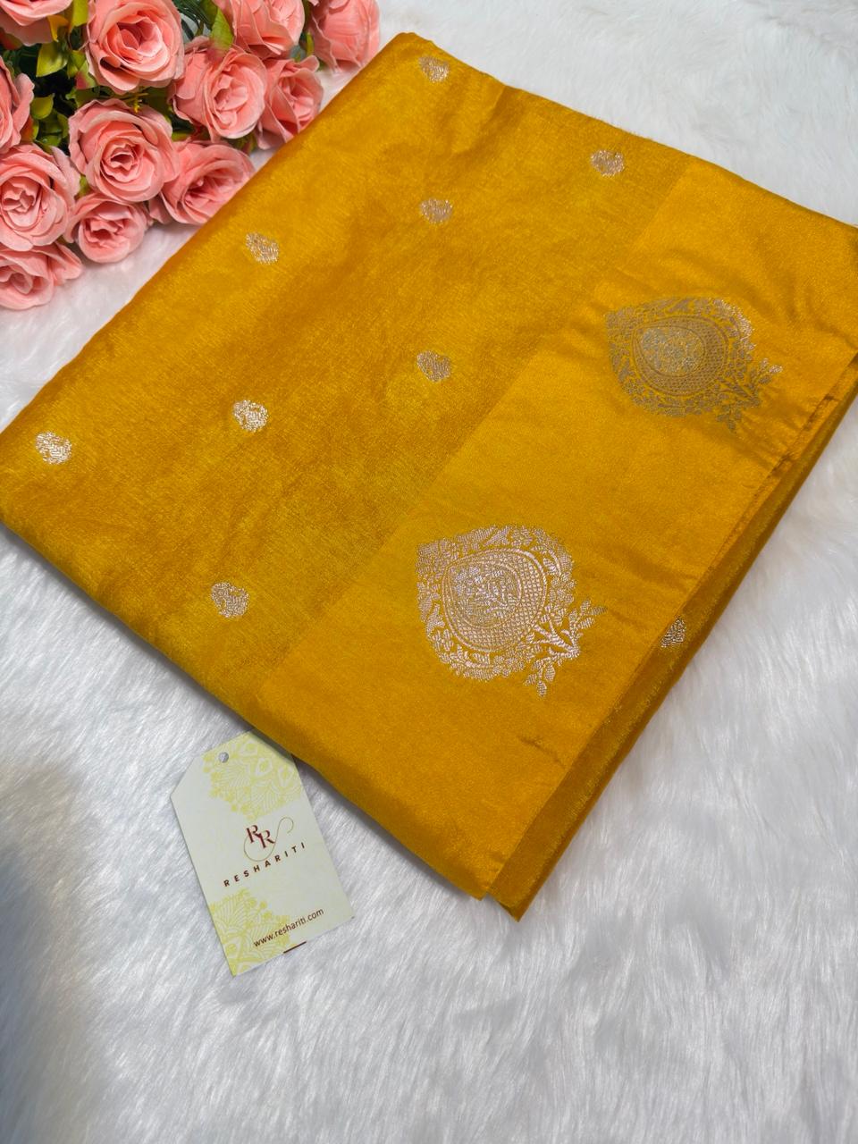 Mustard Yellow Banarasi Raw Mango Saree