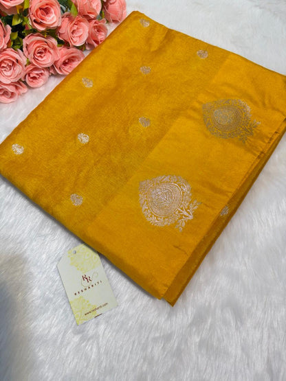 Mustard Yellow Raw Mango Banarasi Saree