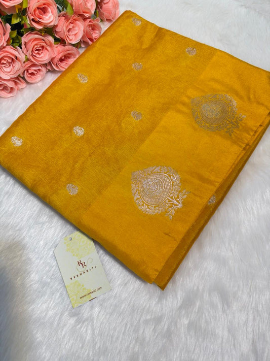 Mustard Yellow Banarasi Raw Mango Saree