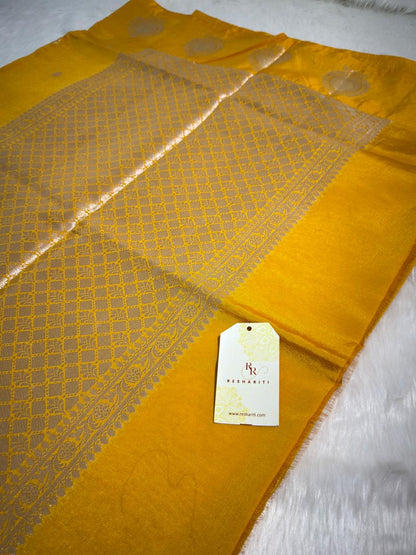 Mustard Yellow Raw Mango Banarasi Saree
