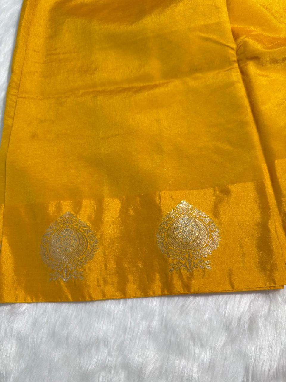 Mustard Yellow Banarasi Raw Mango Saree