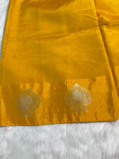 Mustard Yellow Raw Mango Banarasi Saree