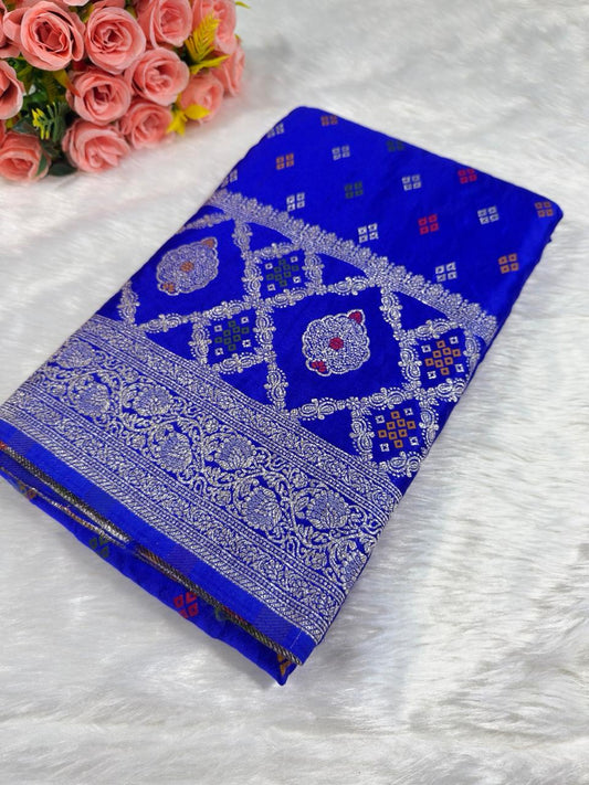 Royal Blue Buti Banarasi Satin Saree