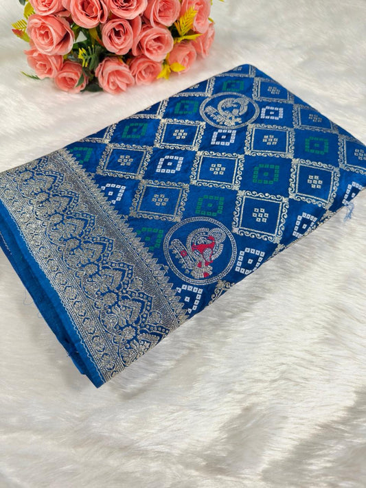 Blue Jaal Banarasi Satin Saree