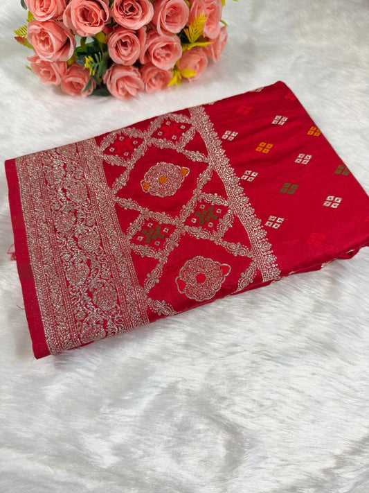 Red Buti Banarasi Satin Saree