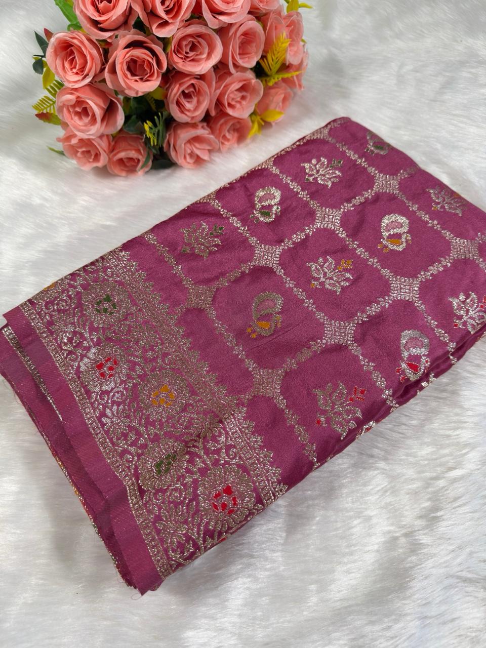 Pink Sikargah Banarasi Satin Saree