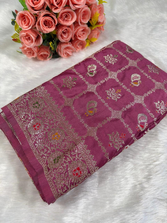 Pink Sikargah Banarasi Satin Saree